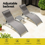 Darrahopens Furniture > Outdoor Gardeon 3PC Sun Lounge Outdoor Lounger Steel Table Chairs Patio Furniture Grey
