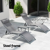 Darrahopens Furniture > Outdoor Gardeon 3PC Sun Lounge Outdoor Lounger Steel Table Chairs Patio Furniture Grey