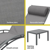Darrahopens Furniture > Outdoor Gardeon 3PC Sun Lounge Outdoor Lounger Steel Table Chairs Patio Furniture Grey