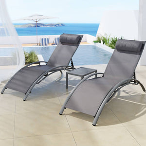 Darrahopens Furniture > Outdoor Gardeon 3PC Sun Lounge Outdoor Lounger Steel Table Chairs Patio Furniture Grey