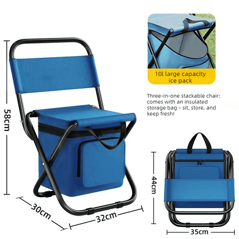 Darrahopens Furniture > Outdoor > Outdoor Benches 3-in-1 Outdoor Folding Chair with 10L Insulated Cooler, Durable Oxford Fabric, for Camping and Picnics - Blue
