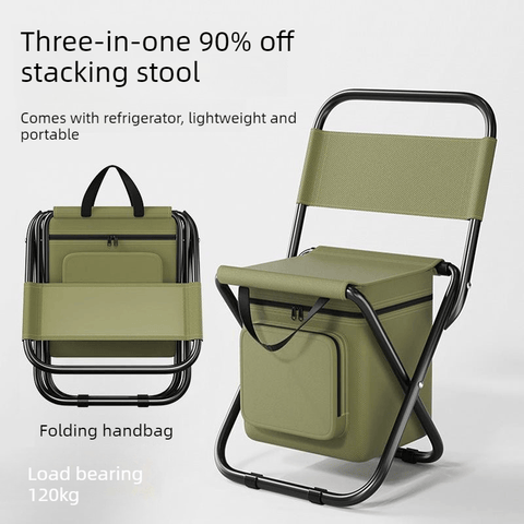 Darrahopens Furniture > Outdoor > Outdoor Benches 3-in-1 Outdoor Folding Chair with 10L Insulated Cooler, Durable Oxford Fabric, for Camping and Picnics - Green
