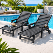 Gardeon 2PCS Sun Lounge Lounger Beach Chair HDPE Patio Outdoor Furniture with Wheels Black In Australia - Darrahopens