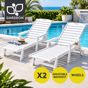 Gardeon 2PCS Sun Lounge Lounger Beach Chair HDPE Patio Outdoor Furniture with Wheels White In Australia - Darrahopens