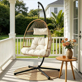 Gardeon Foldable Outdoor Swing Chair with Stand Cushion Rattan Patio Furniture In Australia - Darrahopens