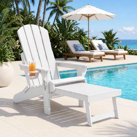 Darrahopens Furniture > Outdoor > Outdoor Chairs Gardeon Folding Sun Lounger Adirondack Chair Outdoor Lounge Setting HDPE Recliner Footrest White In Australia - Darrahopens