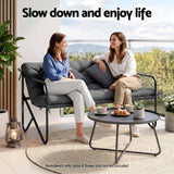 Darrahopens Furniture > Outdoor > Outdoor Chairs Gardeon Garden Bench 2 Seater Outdoor Bench Metal with Cushion 118cm Black In Australia - Darrahopens