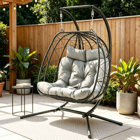 Darrahopens Furniture > Outdoor > Outdoor Chairs Gardeon Outdoor Swing Chair 2 Seater with Stand Cushion Rattan Patio Furniture In Australia - Darrahopens