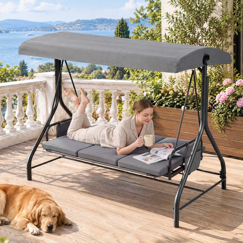 Darrahopens Furniture > Outdoor > Outdoor Chairs Gardeon Outdoor Swing Chair with Canopy Convertible Hanging Bed Grey In Australia - Darrahopens