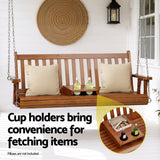 Darrahopens Furniture > Outdoor > Outdoor Chairs Gardeon Porch Outdoor Swing Chair Patio Furniture Wooden Bench 2 Seat Cup Holder