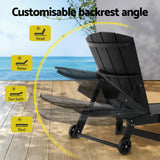 Darrahopens Furniture > Outdoor > Outdoor Chairs Gardeon Sun Lounge Lounger Table and Chairs Beach Chair HDPE Patio Outdoor Furniture Wheels Black