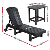 Darrahopens Furniture > Outdoor > Outdoor Chairs Gardeon Sun Lounge Lounger Table and Chairs Beach Chair HDPE Patio Outdoor Furniture Wheels Black