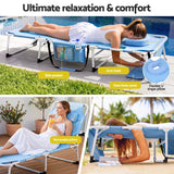 Darrahopens Furniture > Outdoor > Outdoor Chairs Gardeon Sun Lounger 5 Position Folding Tanning Chair with Face Hole Blue In Australia - Darrahopens