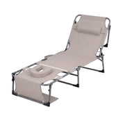 Darrahopens Furniture > Outdoor > Outdoor Chairs Gardeon Sun Lounger 5 Position Folding Tanning Chair with Face Hole Khaki In Australia - Darrahopens