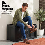 Darrahopens Furniture > Outdoor > Outdoor Chairs Outdoor Storage Box Bench Shoe Cabinet with Shelf Resin 81cm Black In Australia - Darrahopens