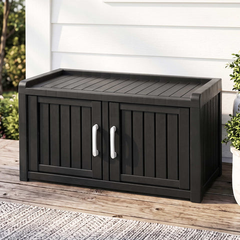 Darrahopens Furniture > Outdoor > Outdoor Chairs Outdoor Storage Box Bench Shoe Cabinet with Shelf Resin 81cm Black In Australia - Darrahopens
