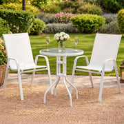 Darrahopens Furniture > Outdoor > Outdoor Dining Sets Gardeon 3PC Outdoor Bistro Set Table and Chairs Stackable Patio Furniture White