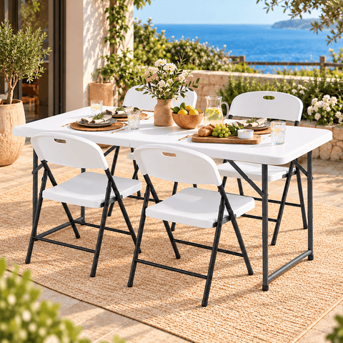 Darrahopens Furniture > Outdoor > Outdoor Dining Sets Gardeon 5PCS Outdoor Dining Set 120CM Folding Table and Chairs Patio Furniture White In Australia - Darrahopens