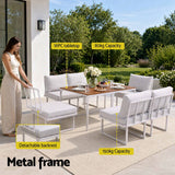 Darrahopens Furniture > Outdoor > Outdoor Dining Sets Gardeon 6 Seater Outdoor Dining Sofa Set Steel Frame Cushions White In Australia - Darrahopens