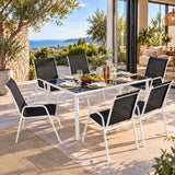 Gardeon 7 Piece Outdoor Dining Set Steel Textilene Patio Furniture Table and Chairs Black In Australia - Darrahopens
