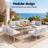 Darrahopens Furniture > Outdoor > Outdoor Dining Sets Gardeon 8 Seater Outdoor Dining Sofa Set with WPC Side Tables Patio Furniture White In Australia - Darrahopens