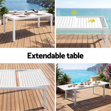 Darrahopens Furniture > Outdoor > Outdoor Dining Sets Gardeon Outdoor Dining Set 11PCS Aluminum Extendable Table and Chairs Patio Furniture White In Australia - Darrahopens