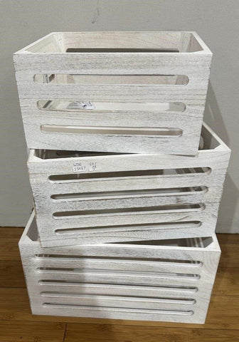 Darrahopens Furniture > Outdoor > Outdoor Dining Sets Set 3 Wood Crates White Wash 40x22cm