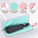 Darrahopens Furniture > Outdoor > Outdoor Furniture Accessories 2-Pack Foldable Waterproof Umbrella Storage Sleeve with Zippers, Carry Handle and Absorbent Microfiber Lining - Reusable Hanging Umbrella Pouch for Home Office School Travel and Car Use, Light Blue 15 x 5 inch