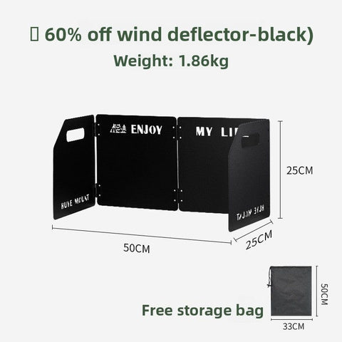 Darrahopens Furniture > Outdoor > Outdoor Furniture Accessories Black Heavy-Duty 4-Fold Camping Stove Windshield Portable Steel Wind Deflector for Outdoor Cooking and Picnics with Storage Bag
