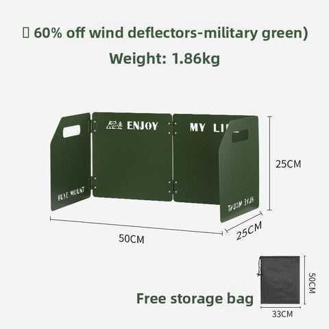 Darrahopens Furniture > Outdoor > Outdoor Furniture Accessories Green Heavy-Duty 4-Fold Camping Stove Windshield Portable Steel Wind Deflector for Outdoor Cooking and Picnics with Storage Bag