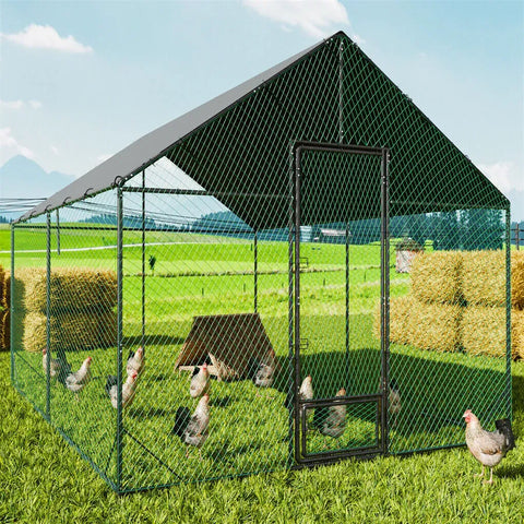 Darrahopens Furniture > Outdoor > Outdoor Furniture Accessories Heavy Duty XL Metal Walk-In Chicken Run with Cover, 276x405x300cm, Black In Australia - Darrahopens