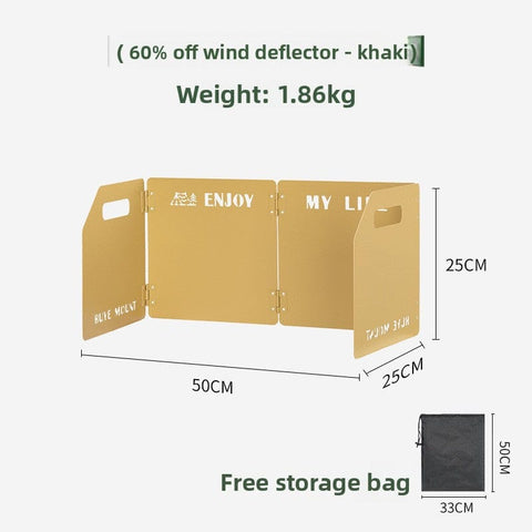 Darrahopens Furniture > Outdoor > Outdoor Furniture Accessories khaki Heavy-Duty 4-Fold Camping Stove Windshield Portable Steel Wind Deflector for Outdoor Cooking and Picnics with Storage Bag