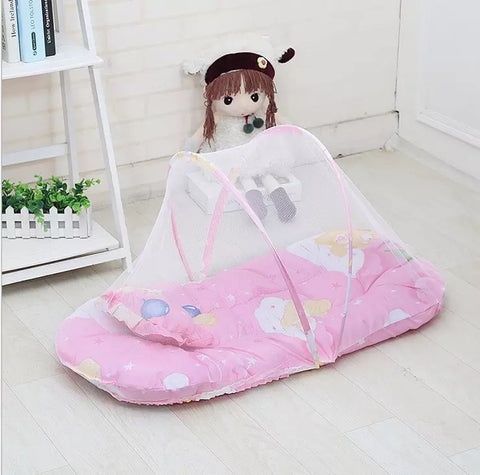 Darrahopens Furniture > Outdoor > Outdoor Furniture Accessories Pink Portable 3-in-1 Mosquito Net Set with Soft Sleep Pad & Pillow - Foldable Pop-Up Travel Bassinet for Infants, Breathable Shield for Indoor & Outdoor Use