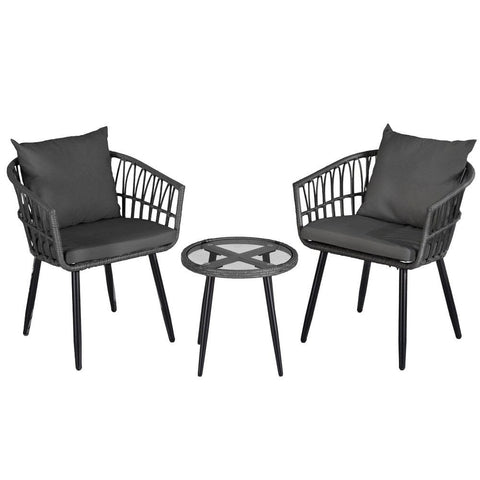 Darrahopens Furniture > Outdoor > Outdoor Sofas & Lounge Sets Gardeon 3PC Outdoor Bistro Set Patio Furniture Lounge Setting Table and Chairs Grey