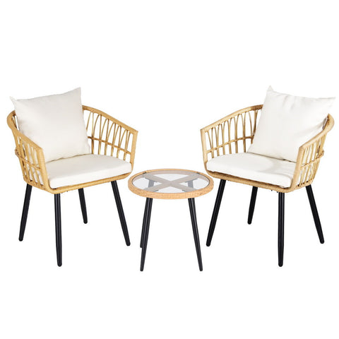 Darrahopens Furniture > Outdoor > Outdoor Sofas & Lounge Sets Gardeon 3PC Outdoor Bistro Set Patio Furniture Lounge Setting Table and Chairs Natural