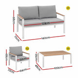 Darrahopens Furniture > Outdoor > Outdoor Sofas & Lounge Sets Gardeon 4-Piece Outdoor Sofa Set Aluminum Frame table and Chairs White In Australia - Darrahopens