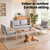 Darrahopens Furniture > Outdoor > Outdoor Sofas & Lounge Sets Gardeon 4-Piece Outdoor Sofa Set Aluminum Frame table and Chairs White In Australia - Darrahopens