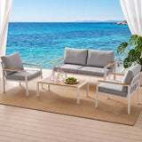 Darrahopens Furniture > Outdoor > Outdoor Sofas & Lounge Sets Gardeon 4-Piece Outdoor Sofa Set Aluminum Frame table and Chairs White In Australia - Darrahopens