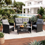Darrahopens Furniture > Outdoor > Outdoor Sofas & Lounge Sets Gardeon 4-Piece Outdoor Sofa Set Coffee Table Chair Rattan Furniture Black In Australia - Darrahopens