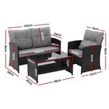 Darrahopens Furniture > Outdoor > Outdoor Sofas & Lounge Sets Gardeon 4-Piece Outdoor Sofa Set Coffee Table Chair Rattan Furniture Black In Australia - Darrahopens
