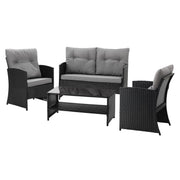 Darrahopens Furniture > Outdoor > Outdoor Sofas & Lounge Sets Gardeon 4-Piece Outdoor Sofa Set Coffee Table Chair Rattan Furniture Black In Australia - Darrahopens