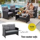 Darrahopens Furniture > Outdoor > Outdoor Sofas & Lounge Sets Gardeon 4-Piece Outdoor Sofa Set Coffee Table Chair Rattan Furniture Black In Australia - Darrahopens
