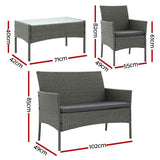 Darrahopens Furniture > Outdoor > Outdoor Sofas & Lounge Sets Gardeon 4-Piece Outdoor Sofa Set Rattan Furniture with Two Pillows Grey In Australia - Darrahopens