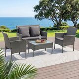 Darrahopens Furniture > Outdoor > Outdoor Sofas & Lounge Sets Gardeon 4-Piece Outdoor Sofa Set Rattan Furniture with Two Pillows Grey In Australia - Darrahopens