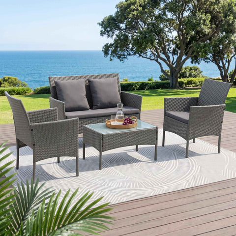 Darrahopens Furniture > Outdoor > Outdoor Sofas & Lounge Sets Gardeon 4-Piece Outdoor Sofa Set Rattan Furniture with Two Pillows Grey In Australia - Darrahopens