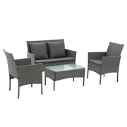 Darrahopens Furniture > Outdoor > Outdoor Sofas & Lounge Sets Gardeon 4-Piece Outdoor Sofa Set Rattan Furniture with Two Pillows Grey In Australia - Darrahopens