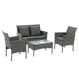 Darrahopens Furniture > Outdoor > Outdoor Sofas & Lounge Sets Gardeon 4-Piece Outdoor Sofa Set Rattan Furniture with Two Pillows Grey In Australia - Darrahopens
