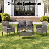 Darrahopens Furniture > Outdoor > Outdoor Sofas & Lounge Sets Gardeon 4-Piece Outdoor Sofa Set with Two Pillows Rattan Furniture Grey In Australia - Darrahopens