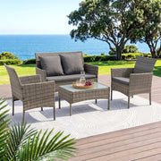 Darrahopens Furniture > Outdoor > Outdoor Sofas & Lounge Sets Gardeon 4-Piece Outdoor Sofa Set with Two Pillows Rattan Furniture Grey In Australia - Darrahopens