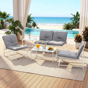 Darrahopens Furniture > Outdoor > Outdoor Sofas & Lounge Sets Gardeon 5-Piece Outdoor Sofa Set with Cushions table and Chairs White In Australia - Darrahopens